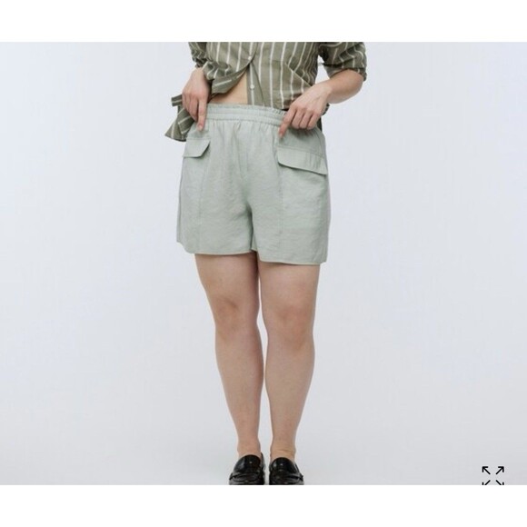 Madewell Pull On Cargo Shorts Paper bag Waist Sz Large Sage Mist Tencell NEW - Picture 1 of 8